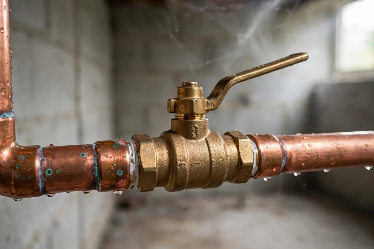 Main water shutoff valve on a supply line in a Naugatuck basement